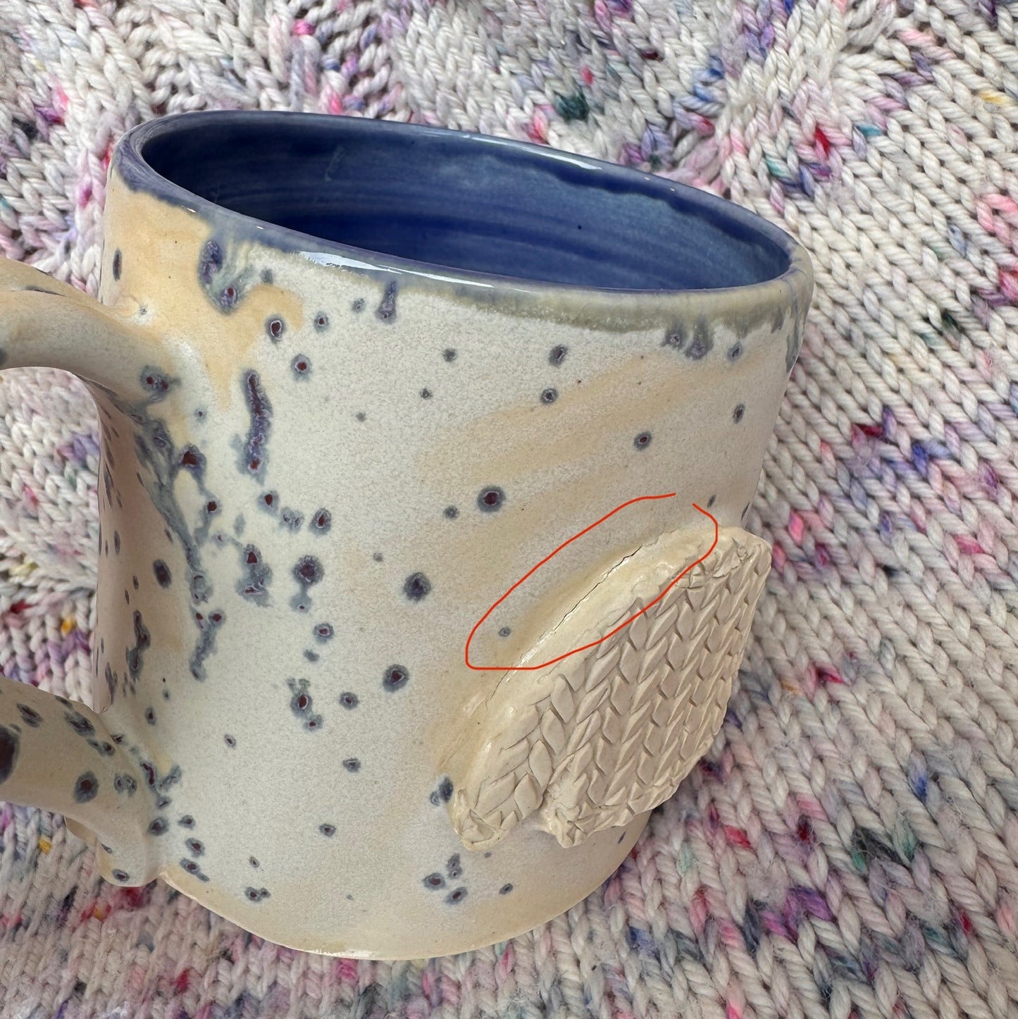 imperfect 16oz blue speckle (with blue inside) sweater mug