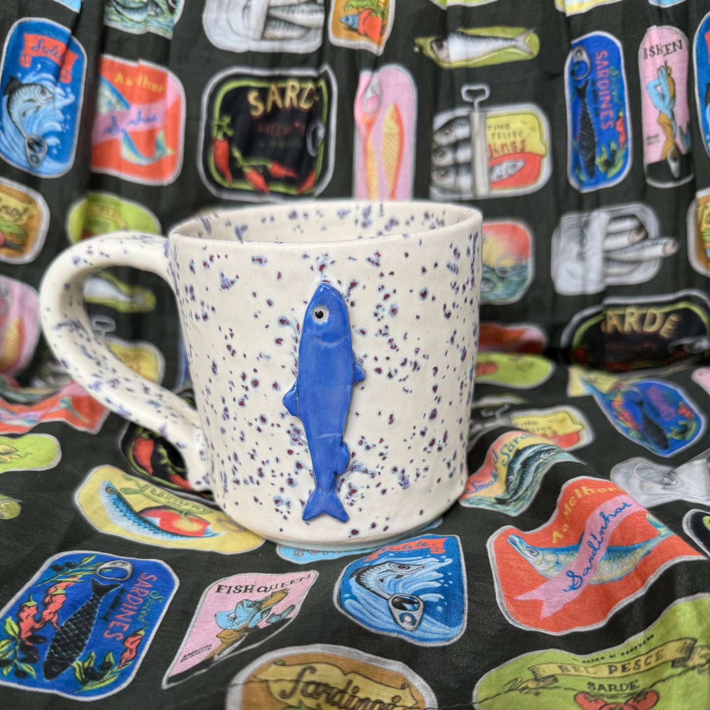 12oz blue speckle single sardine mug