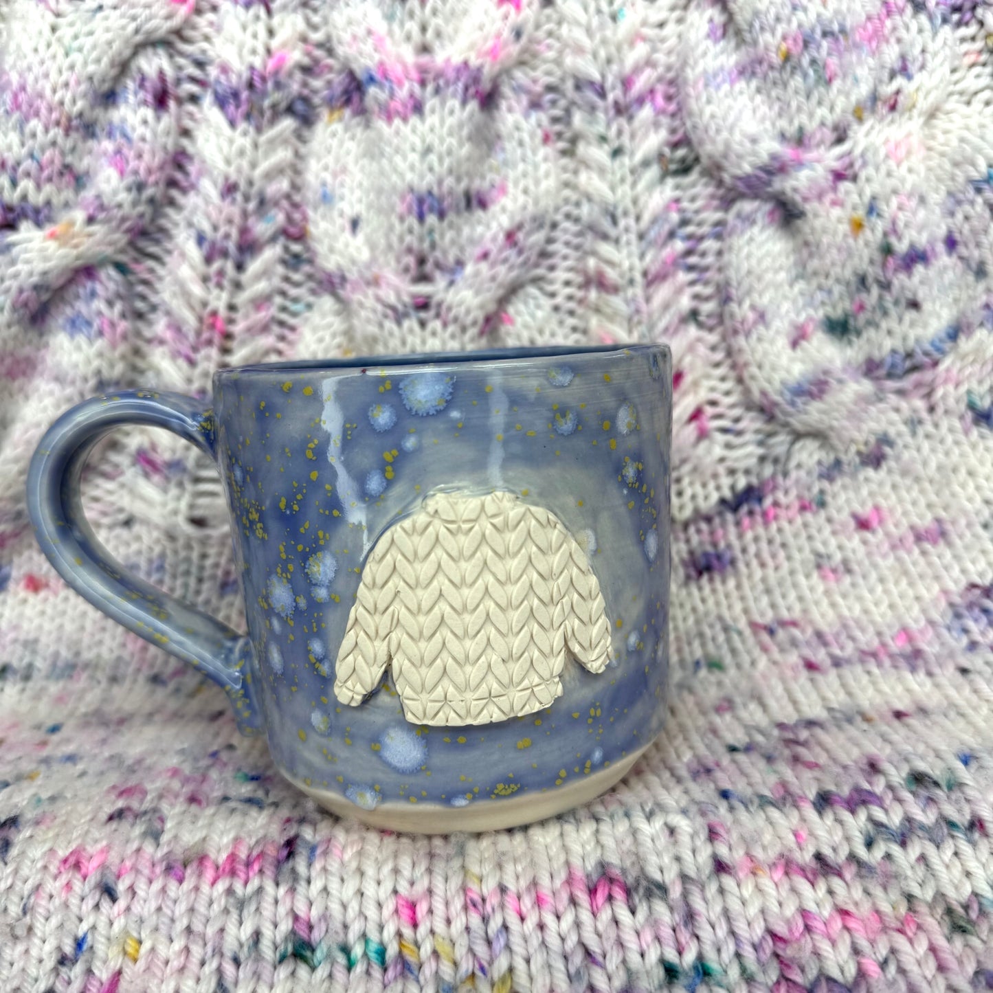 14oz purple speckle (with blue inside) sweater mug