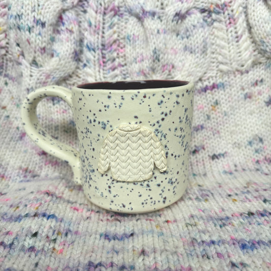 14oz blue speckle sweater mug with purple inside