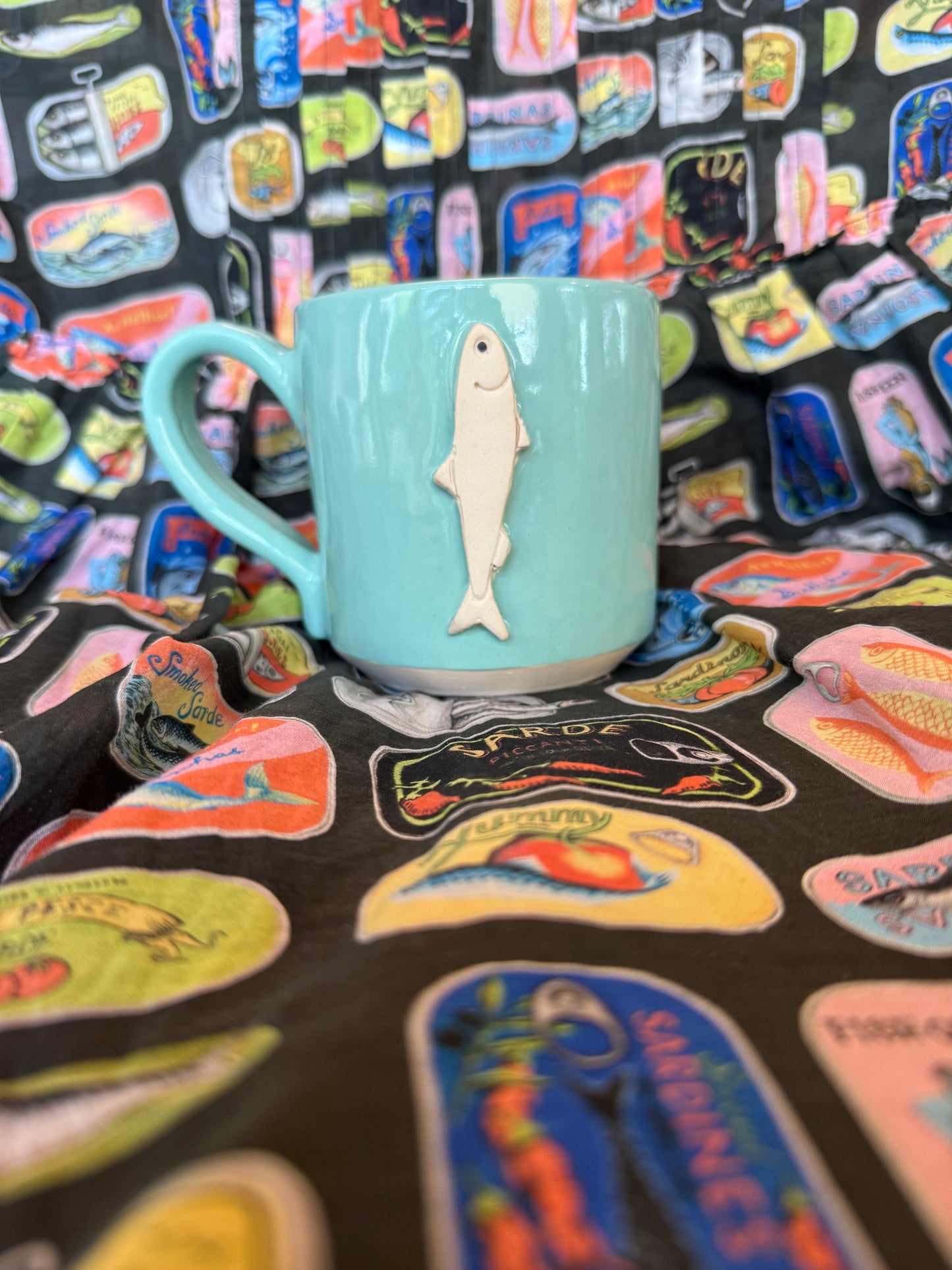 14oz turquoise sardine mug