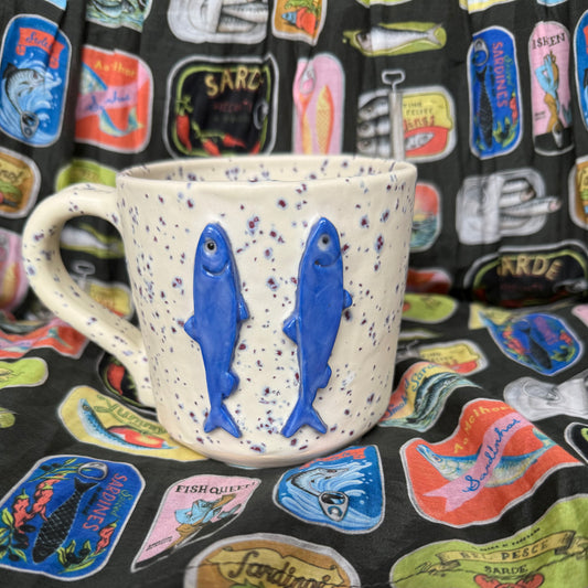 12oz blue speckle double sardine mug