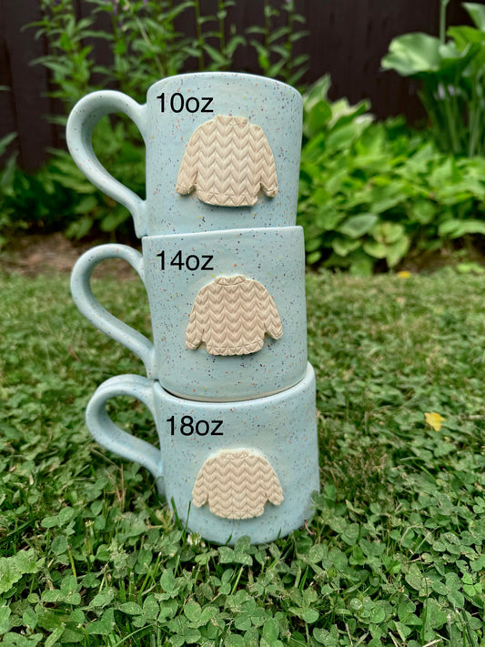 blue speckle sweater mug