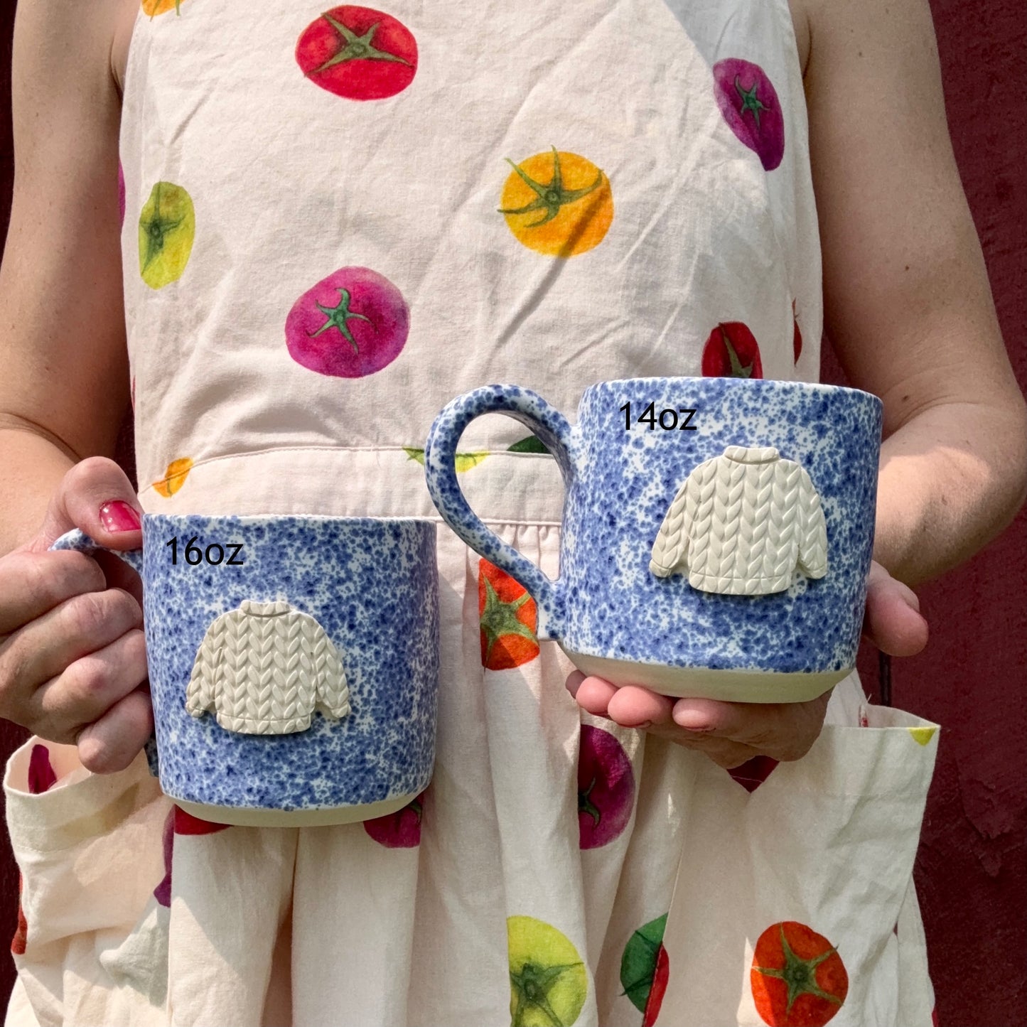 blue & white speckle sweater mug